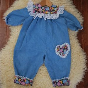 Vintage 18 Month Floral/Lace/Denim Romper: Toddler